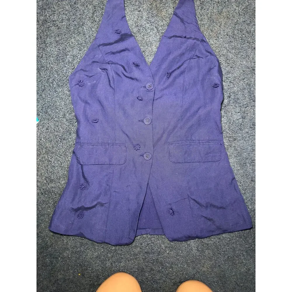 Maeve Linen Blend Halter Vest Size Small Navy Blue Anthropologie Linen Summer - Picture 11 of 15